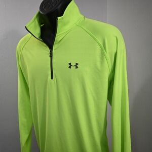 Under Armour 1/4 Zip Golf Jacket Men Large Neon Green ASG Loose Pullover Stretch